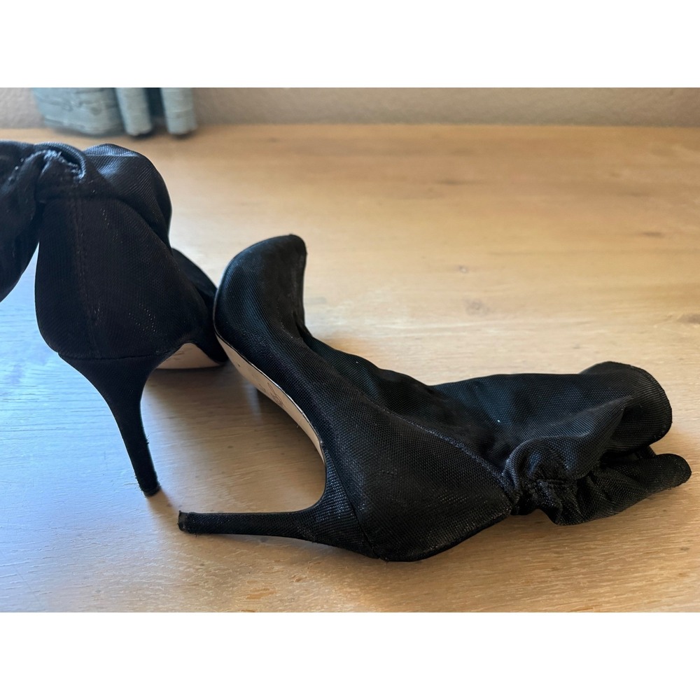 Jewel Badgley Mischka Black Mesh Sock Boots Pointed Toe Stiletto Heels Size 7.5